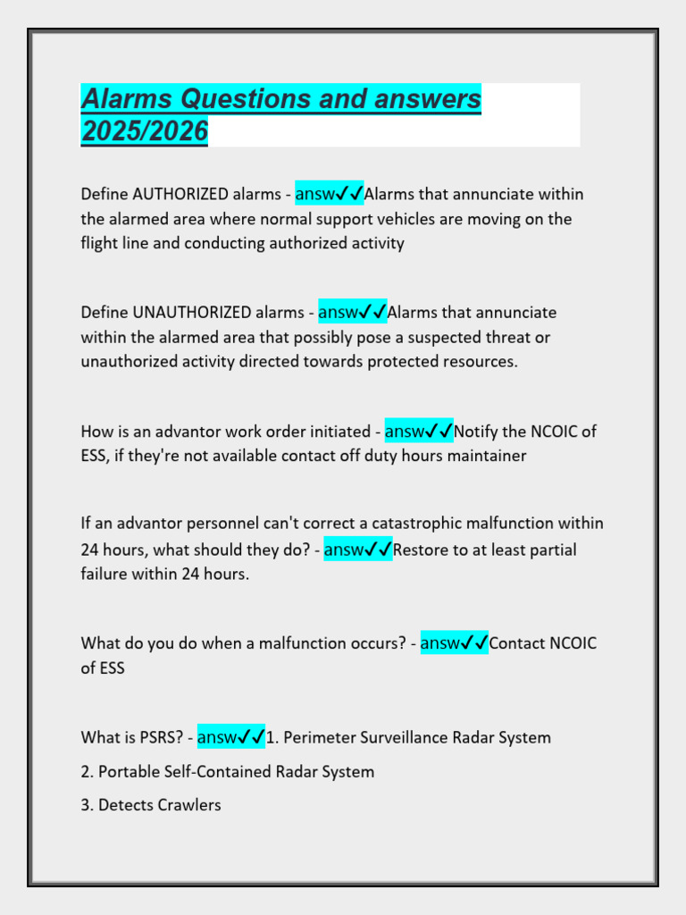 Alarms Questions and Answers 2025 | PDF