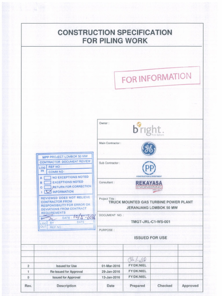 TMGT JRL c1 Ws 001 - Construction Specification For Piling Work | PDF