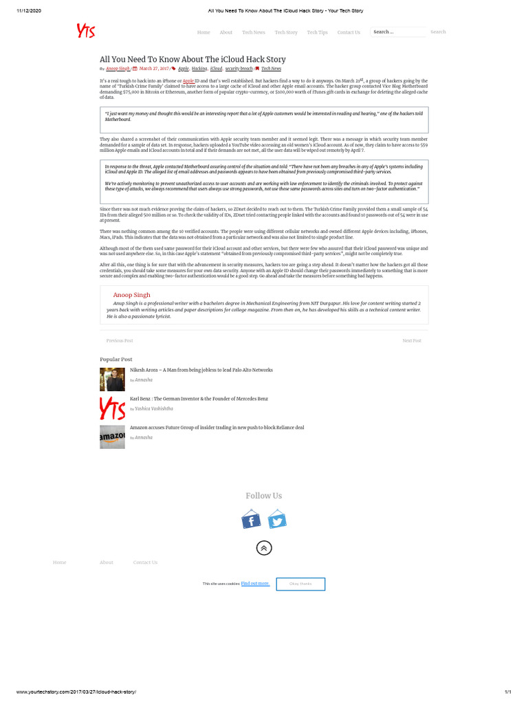 Understanding the iCloud Hack Incident | PDF | I Cloud | Password