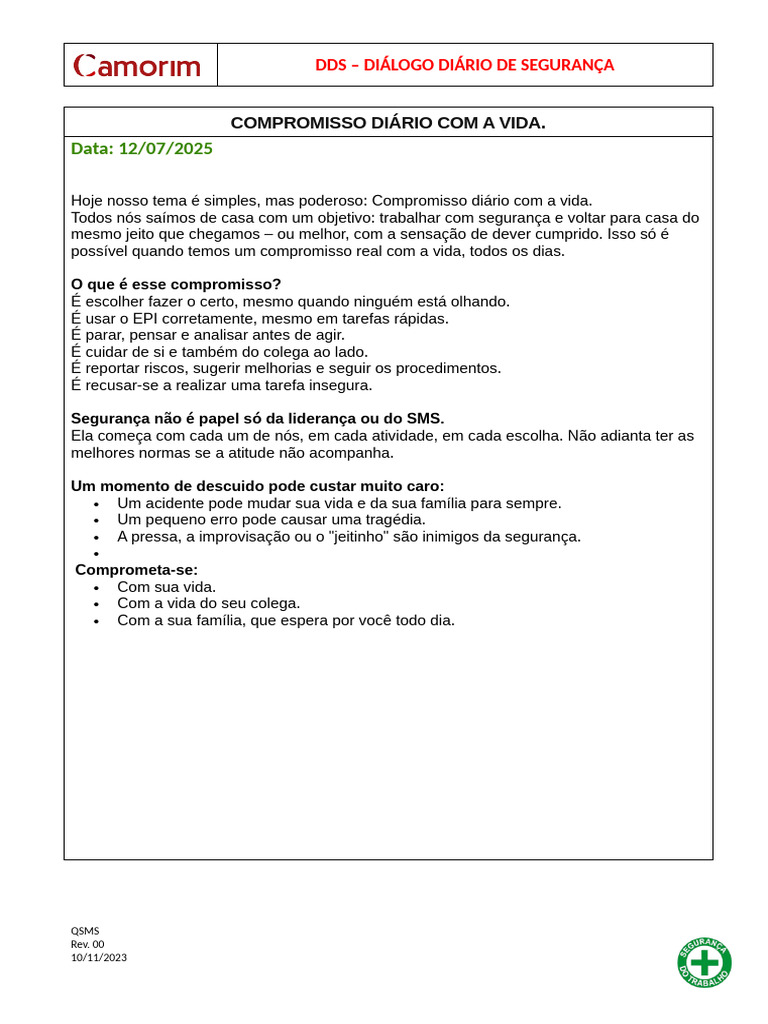 Compromisso Diário com a Segurança | PDF