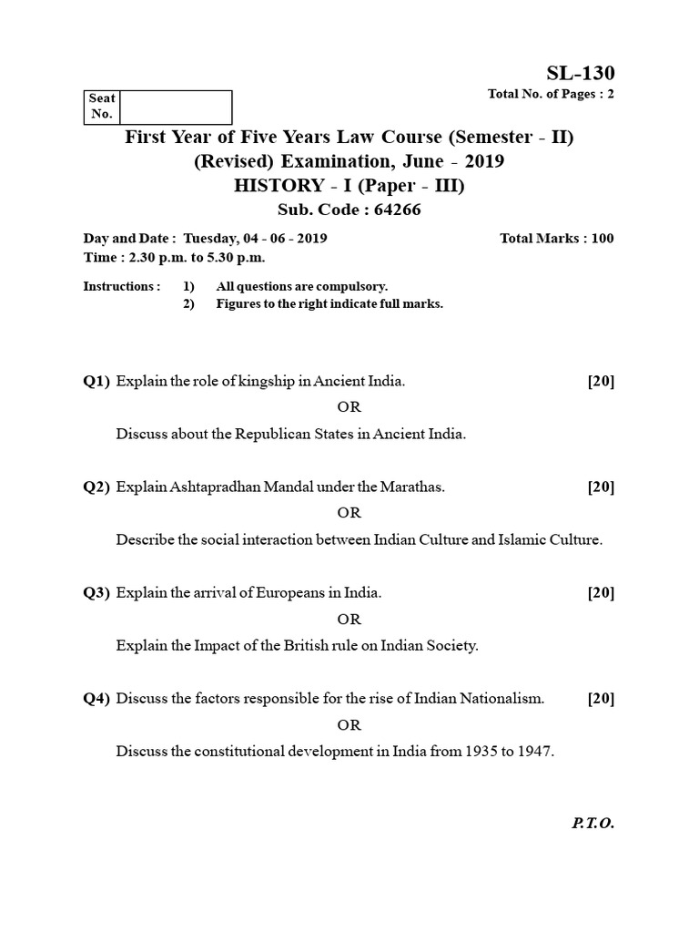 Ancient Indian History Exam Questions | PDF