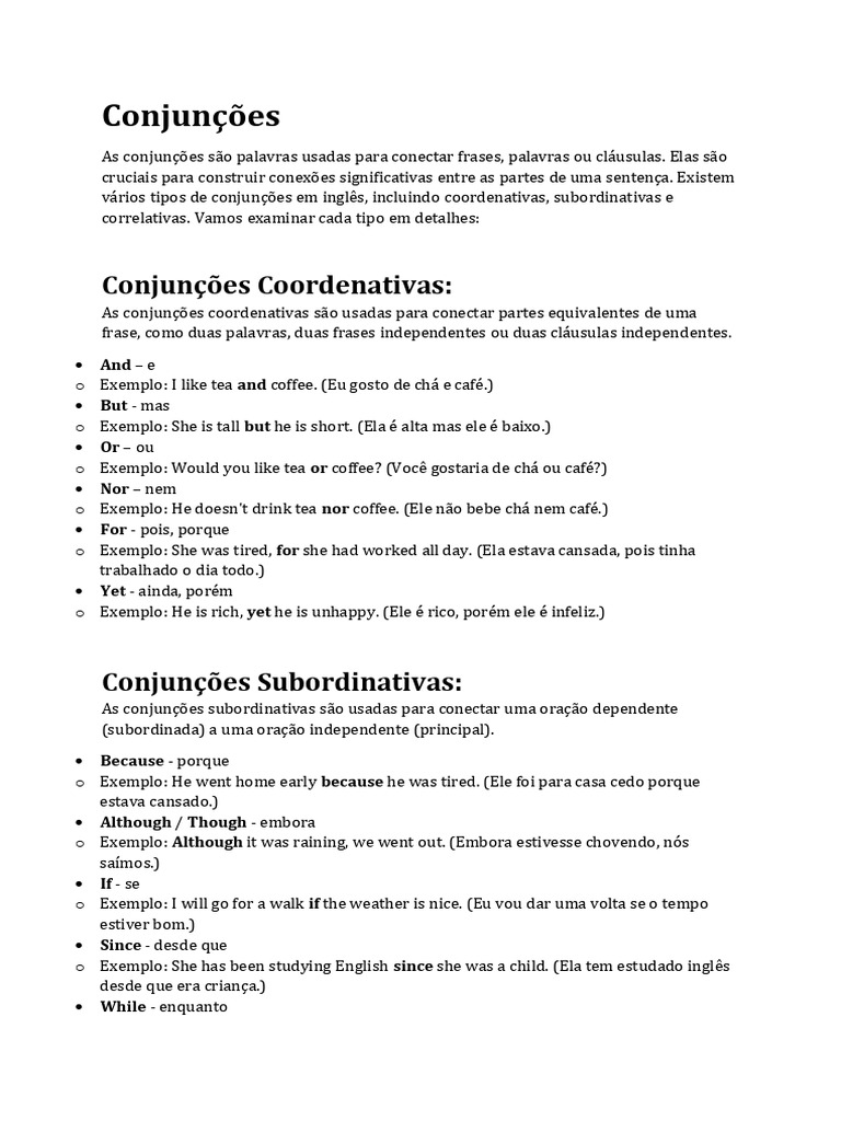 As Conjunções São Palavras Usadas para Conectar Frases | PDF