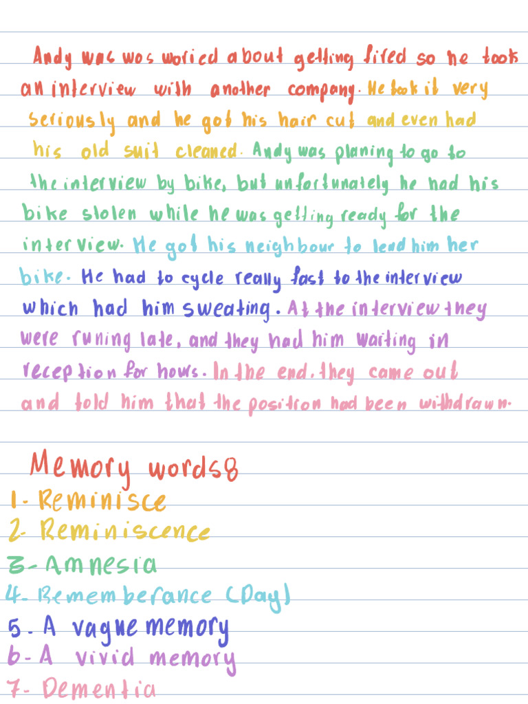 Memory Vocabulary and Descriptive Words | PDF