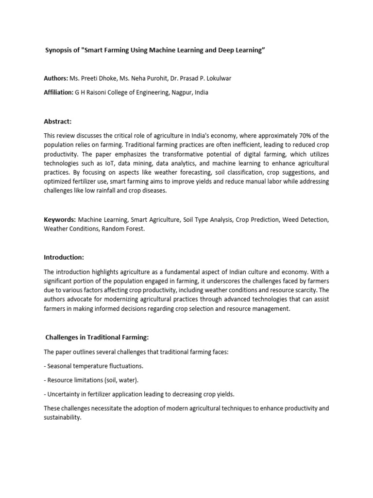 Smart Farming with Machine Learning | PDF | Agriculture