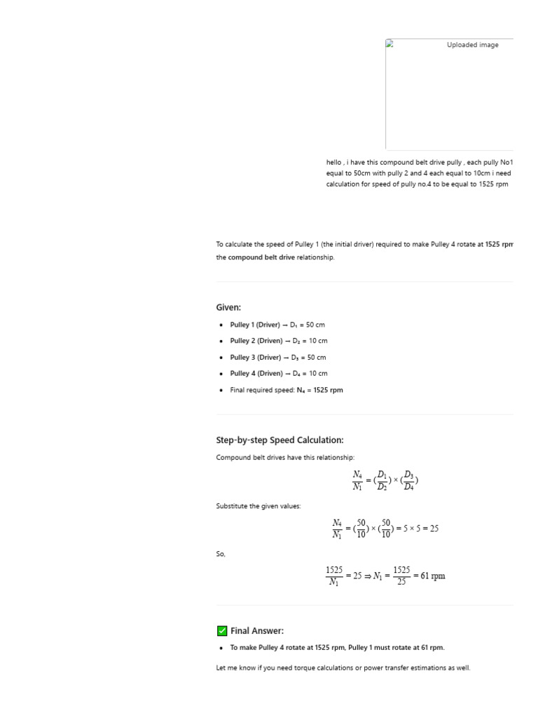 Pulley Speed Calculations for Belt Drive | PDF | Belt (Mechanical ...