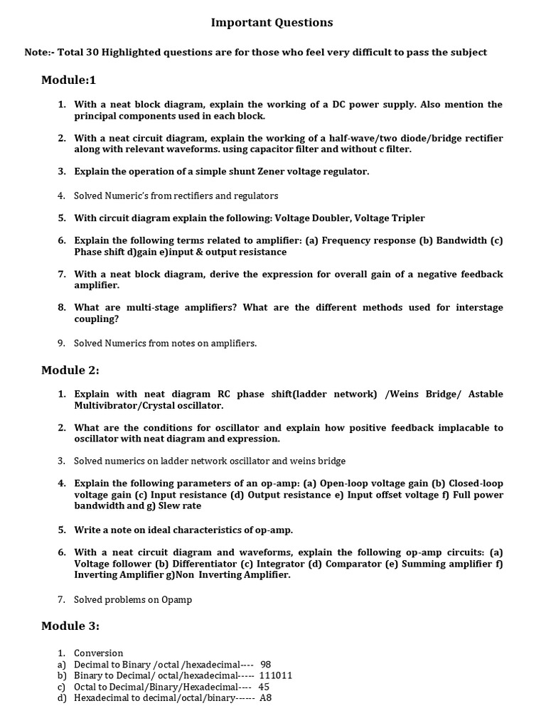 Key Questions for Electronics Exam Prep | PDF | Electronic Oscillator ...