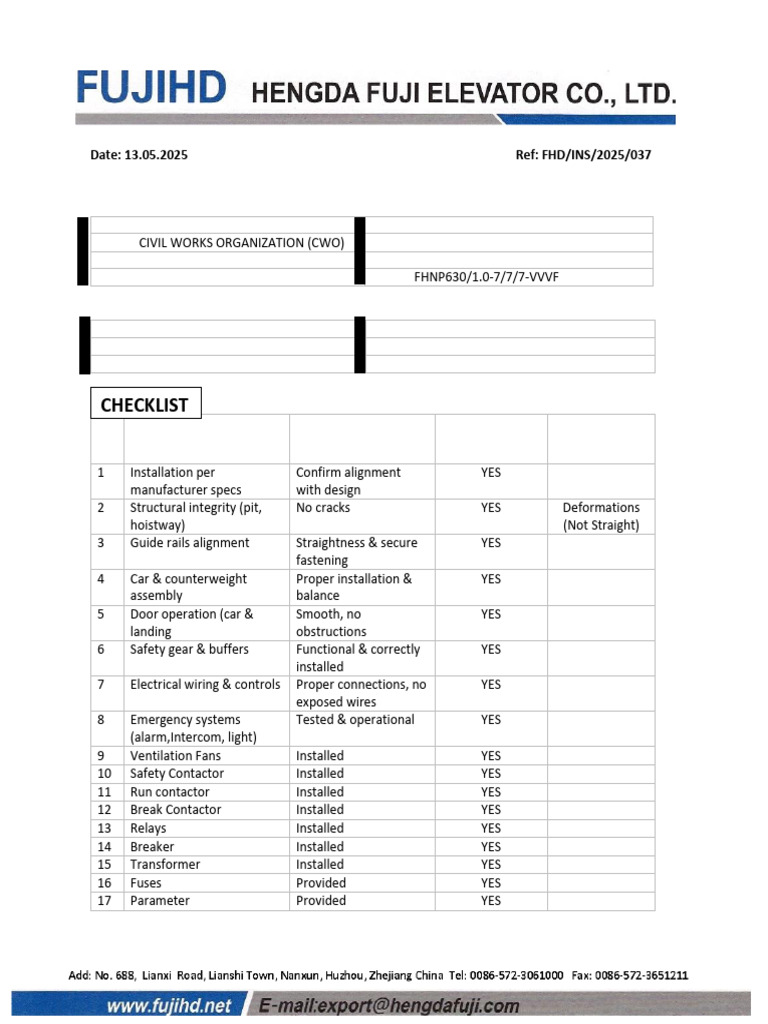 Elevator Inspection Report - CWO, Rawalpindi | PDF | Elevator | Switch