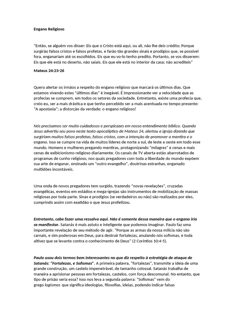 Alerta sobre Engano Religioso Atual | PDF | Jesus | Deus