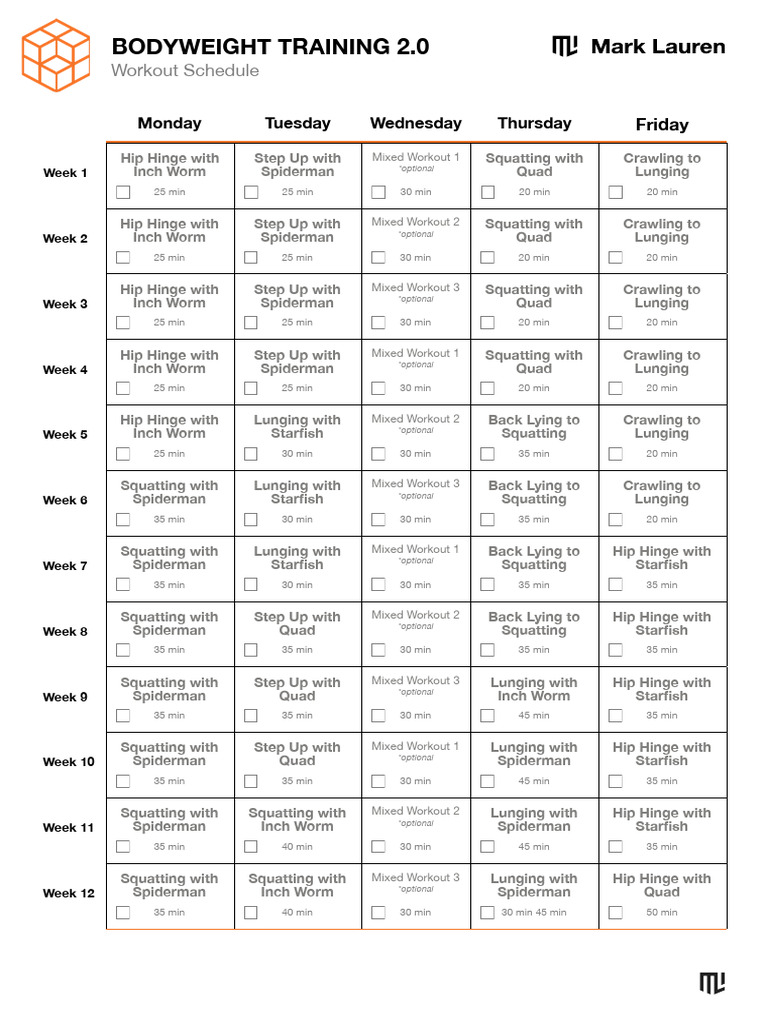 12-Week Bodyweight Training Plan | PDF | Weight Training