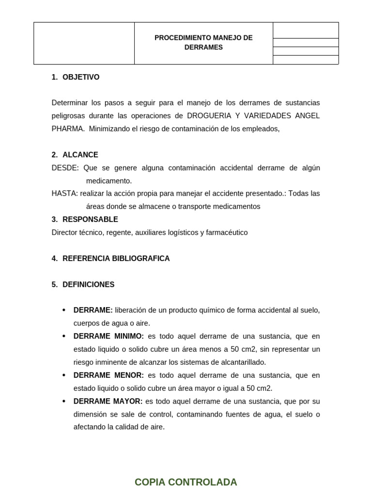 Al-Pr-04 Procedimiento de Manejo de Derrames 01 | PDF | Residuos ...