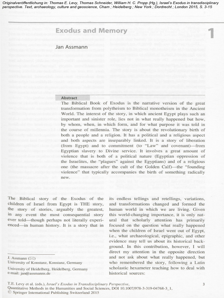 Assmann on Exodus and Monotheism | PDF | The Exodus | Book Of Exodus