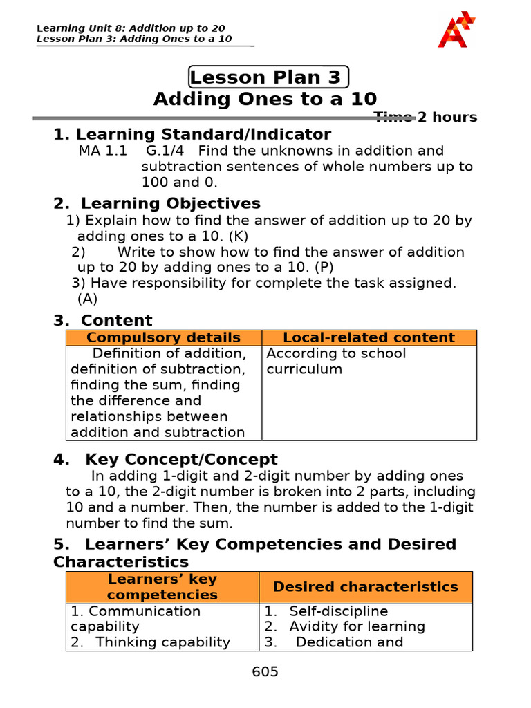 Lesson Plan 8-3 Addition in Ones Place and Tens Place | PDF | Learning ...
