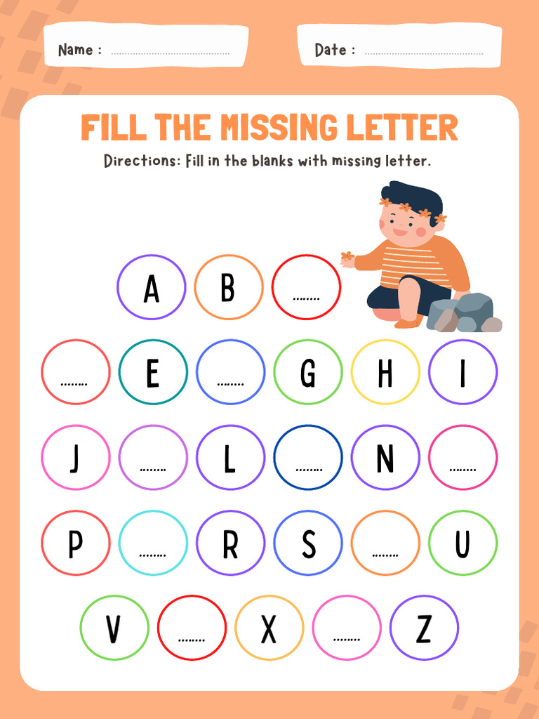Fill in Missing Alphabet Letters Worksheet in Colorful Simple Style ...