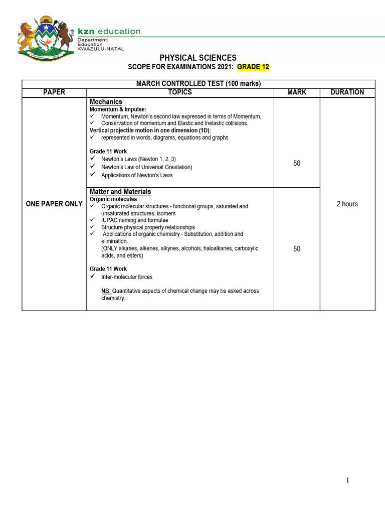 Physical Science Scope 2021 Grade 12 | PDF | Chemical Reactions | Momentum