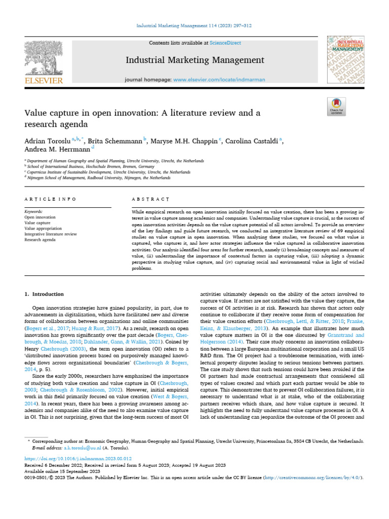 Value Capture in Open Innovation Review | PDF | Innovation ...