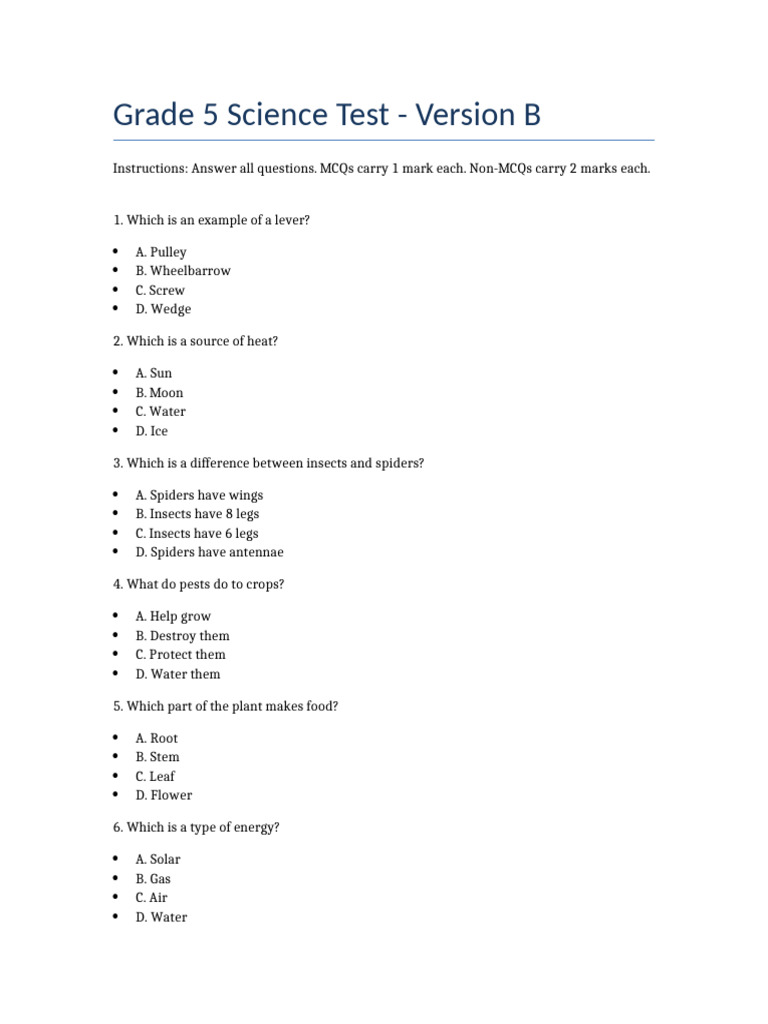 Grade 5 Science Test Questions | PDF | Fertilizer | Soil