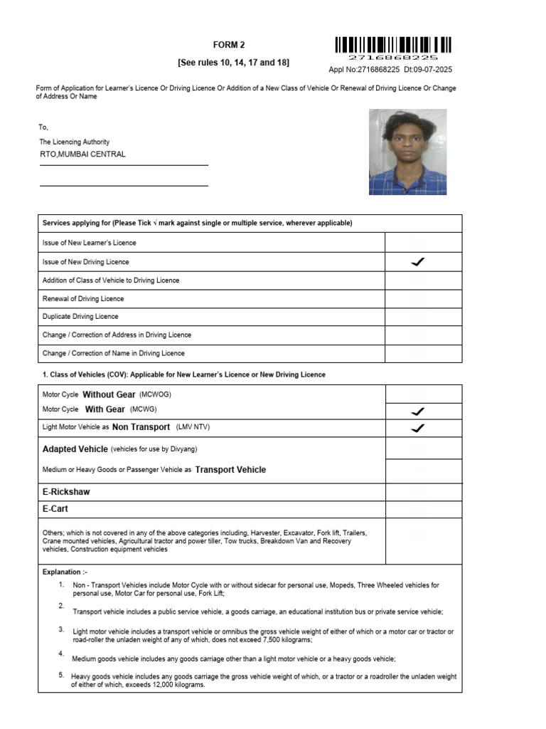Learner's Licence Application Form | PDF | Driver's License | Vehicles