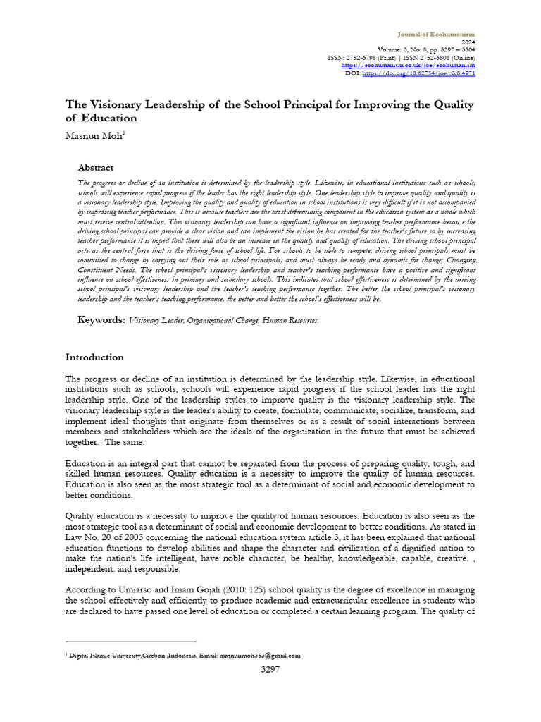Visionary Leadership in Education Quality | PDF | Leadership | Teachers