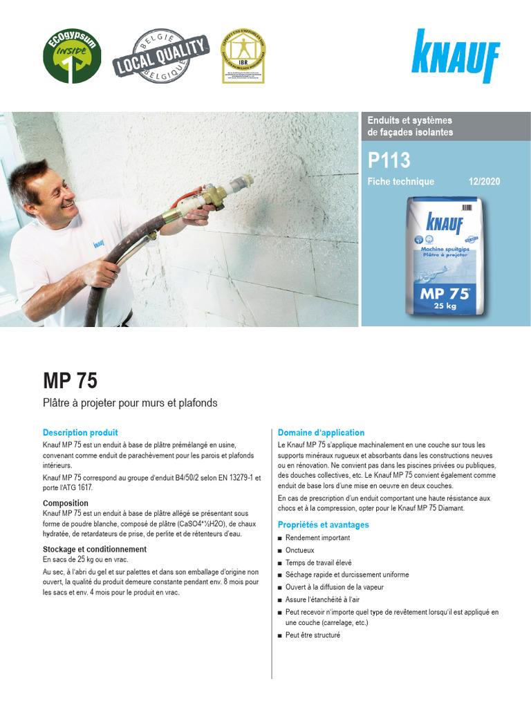 Enduit Knauf MP 75 : Fiche Technique | PDF | Plâtre | Matériaux