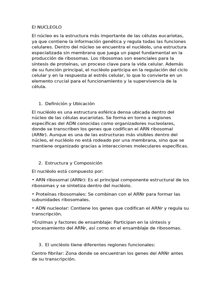El Nucleolo | PDF | Nucleo celular | Ribosoma
