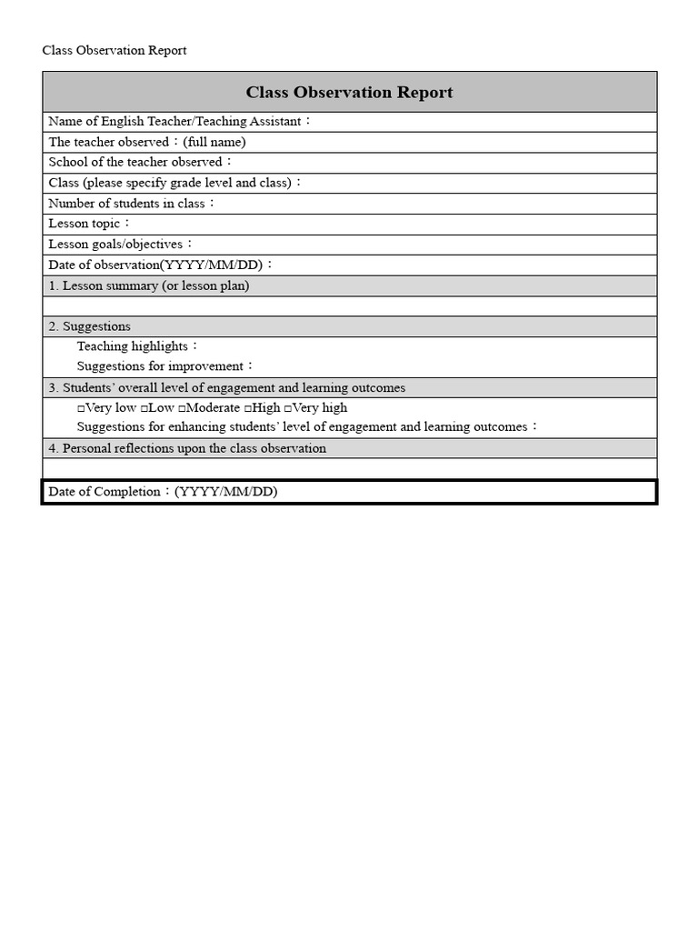 English Class Observation Report | PDF