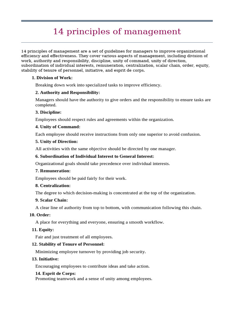 14 Key Management Principles Explained | PDF