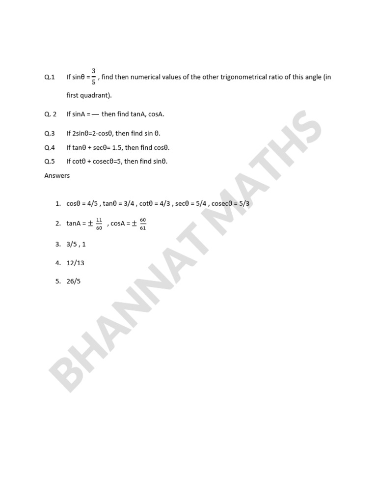 DPP 03 Trigonometric Functions Aman Sir Bhannat Maths | PDF