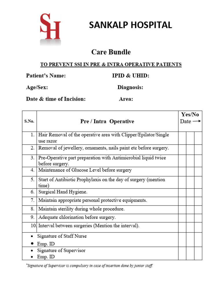 SSI Prevention Care Bundle Checklist | PDF
