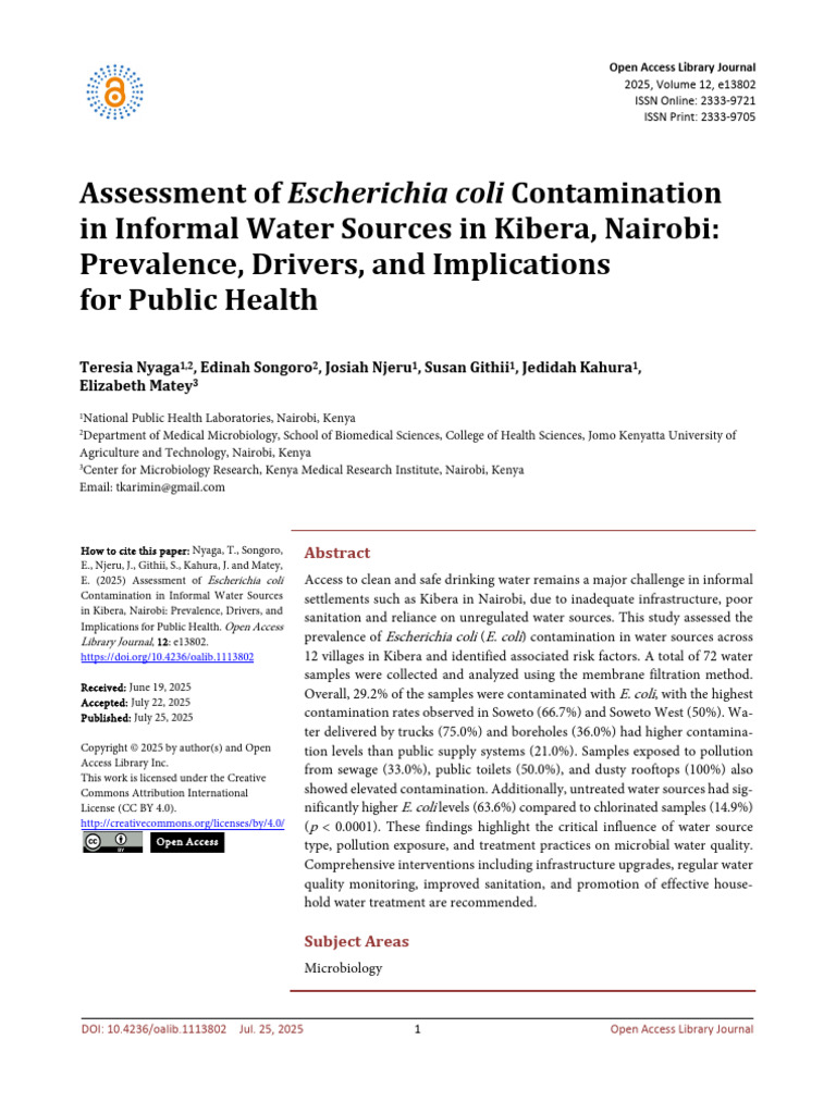 Assessment of Escherichia Coli | PDF | Escherichia Coli | Water Pollution