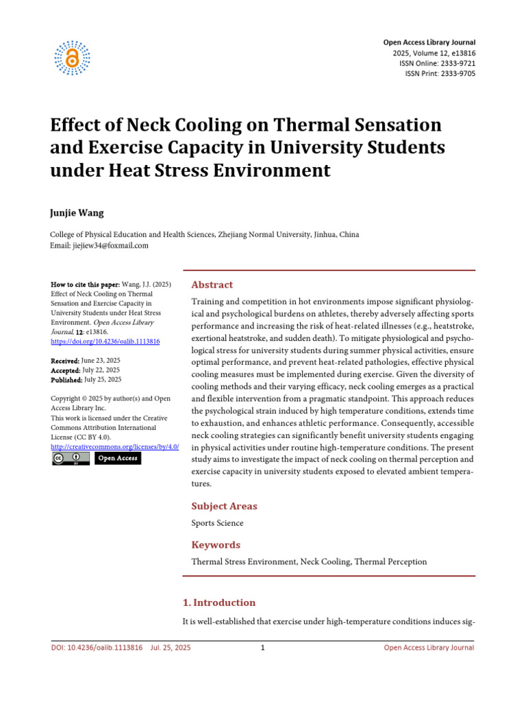 Neck Cooling Effects on Exercise in Heat | PDF | Hyperthermia | Temperature
