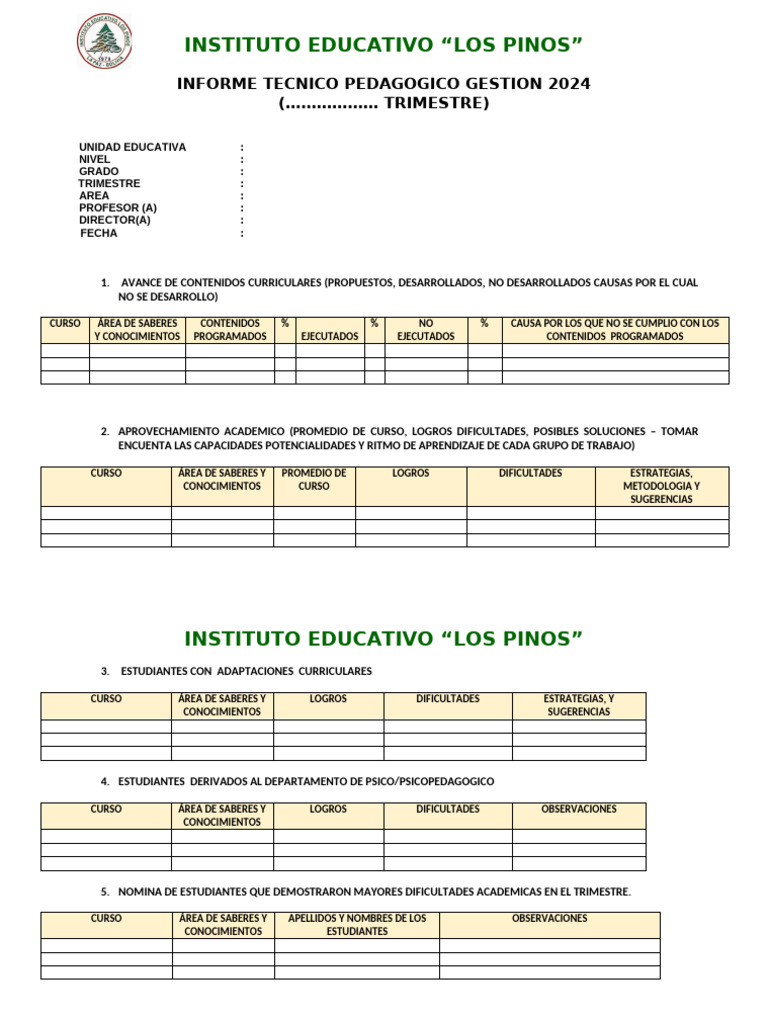 Informe Técnico Pedagógico 2024 | PDF | Maestros | Aprendizaje