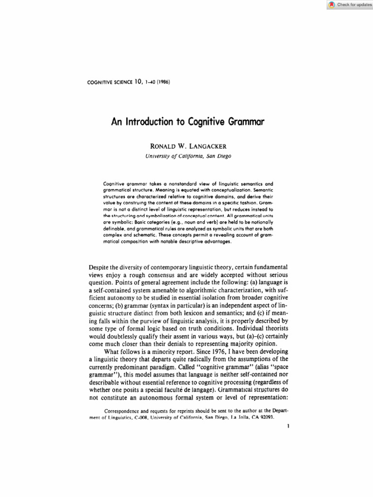 Introduction to Cognitive Grammar | PDF | Semantics | Concept