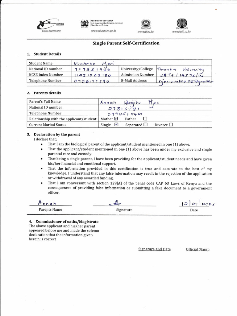 Single Parent Self-Certification Form | PDF