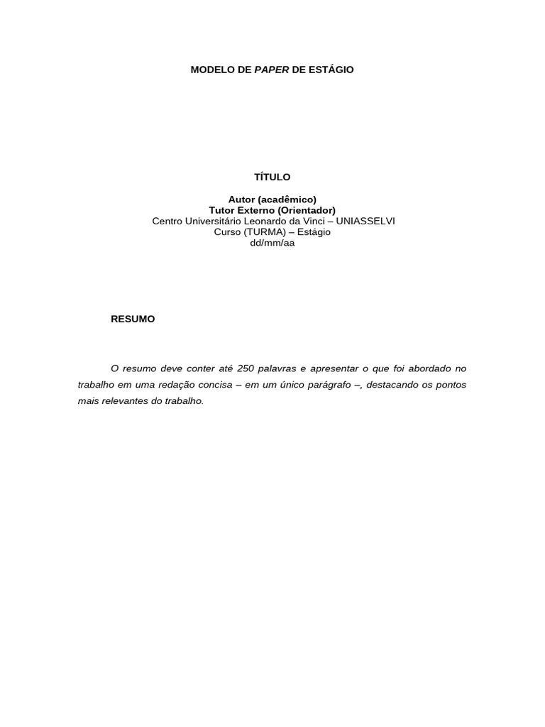 Modelo de Paper de Estágio Acadêmico | PDF | Abstract (resumo)