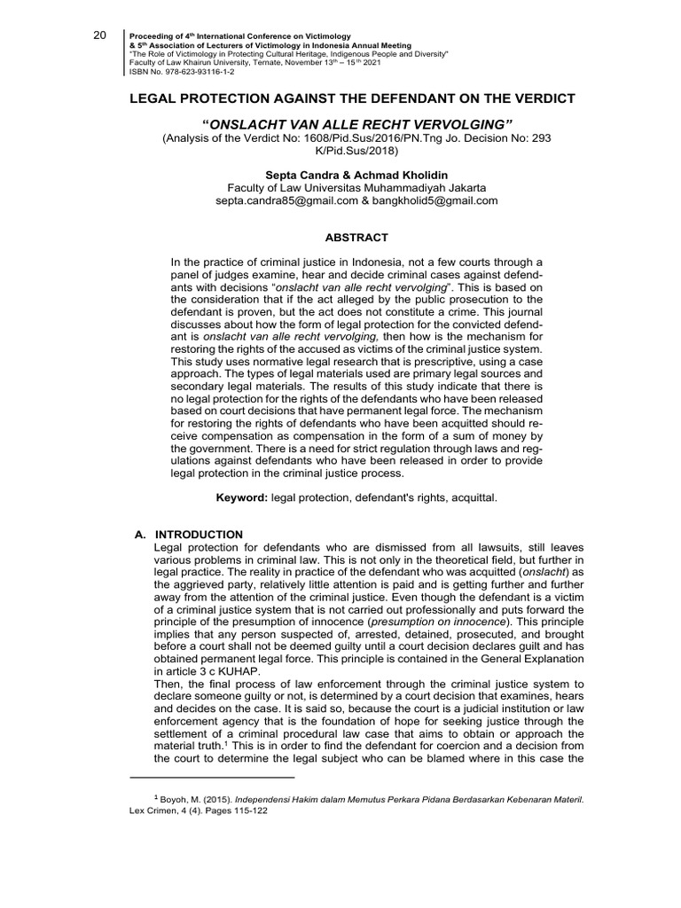 Legal Protection Against The Defendant On The Verdict 