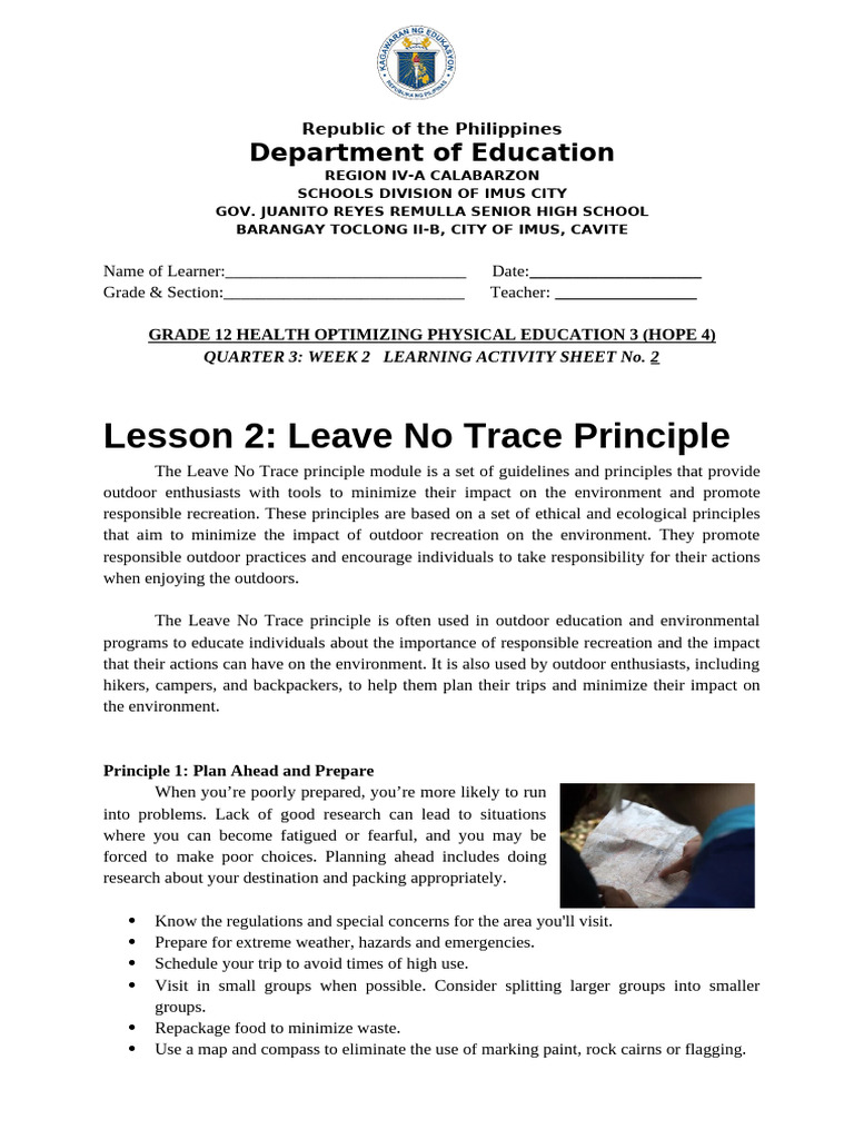 Hope 4 Learning Activity Sheet q3 w2 | PDF | Trail