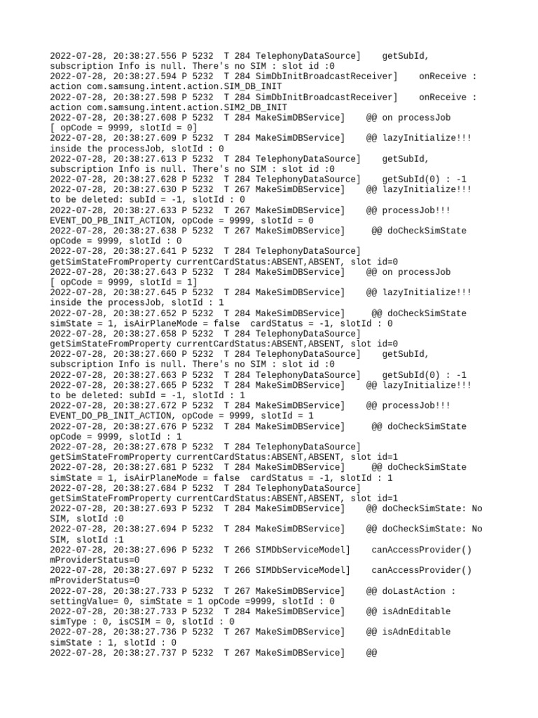 SIM Initialization and State Log | PDF