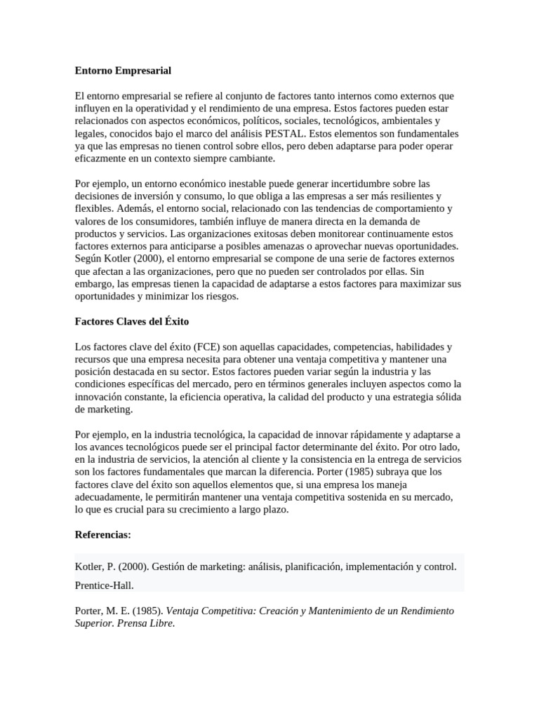 Entorno Empresarial y Factores Clave del Éxito | PDF | Business | Marketing