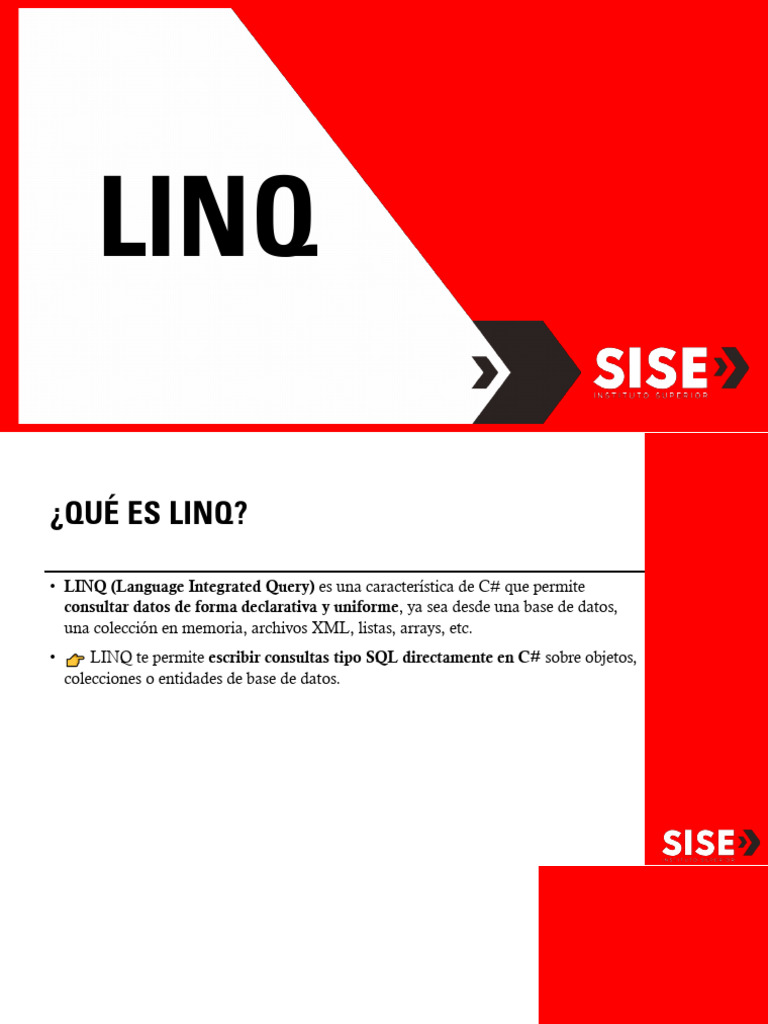 Linq Semana 7 | PDF | Consulta integrada de idiomas | SQL