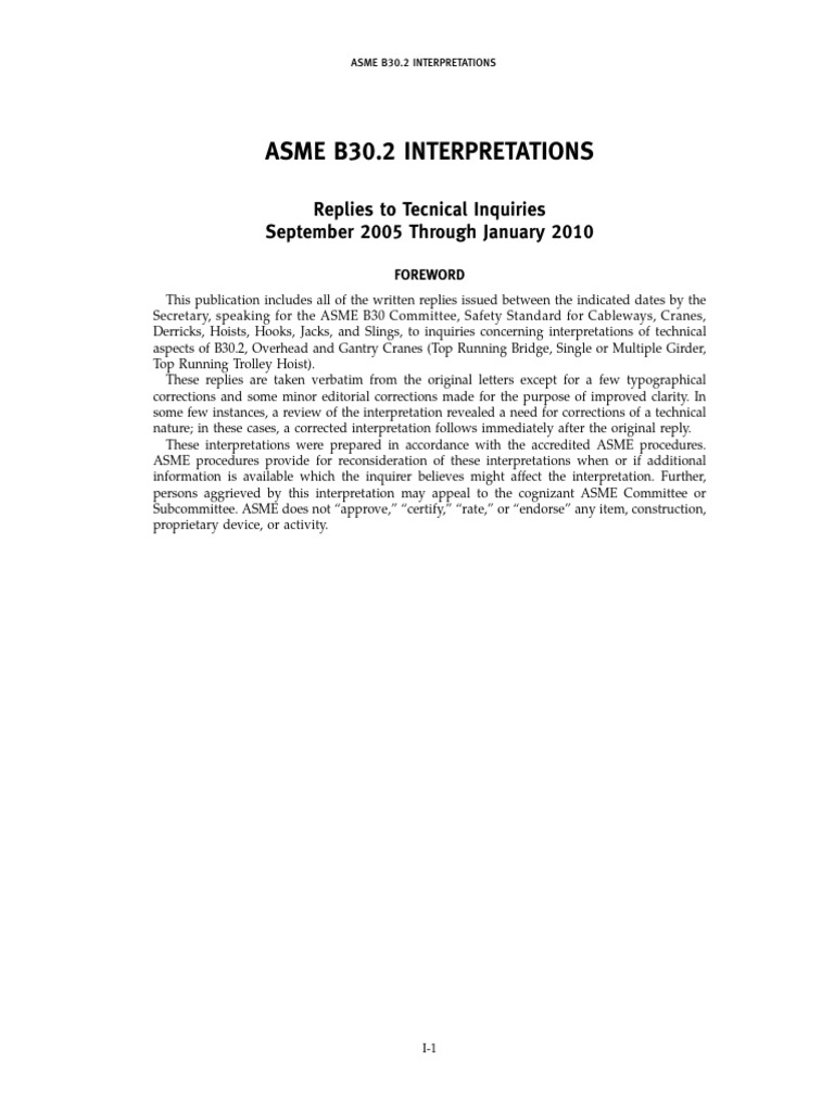 ASME B30.2 Crane Interpretations 2005-2010 | PDF | Crane (Machine)