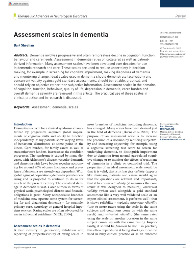 Assessment Scales for Dementia Care | PDF | Dementia | Caregiver
