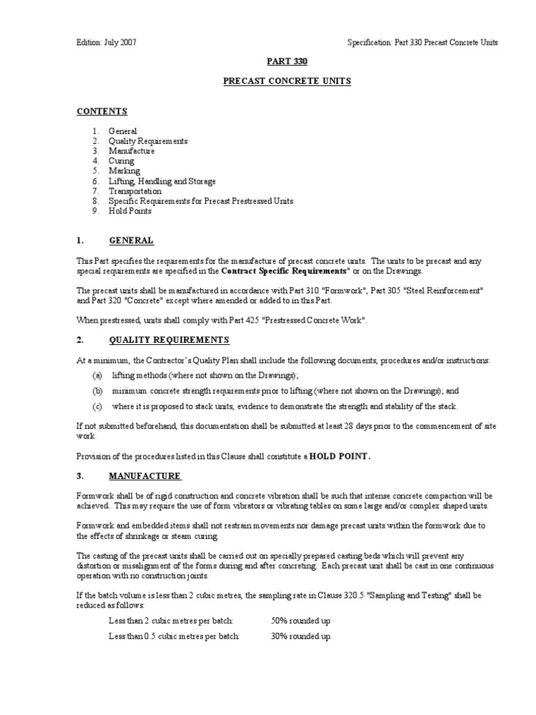 Part330 Precast Concrete Units | PDF | Precast Concrete | Prestressed ...