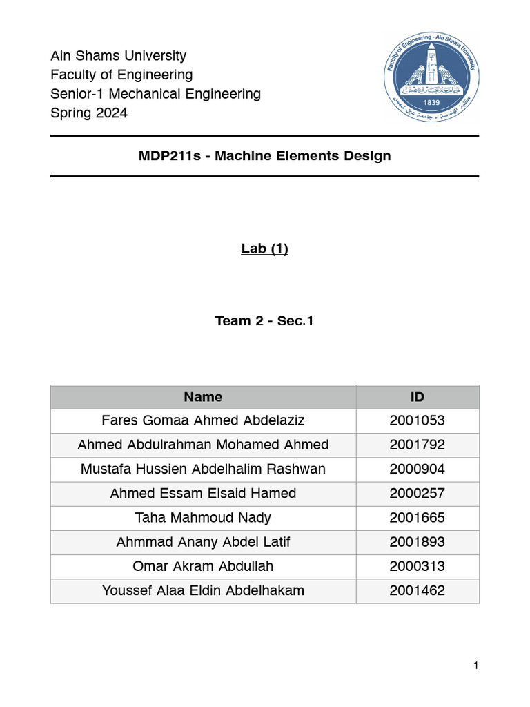 Machine Elements Design Lab Report | PDF | Engineering | Mechanical ...