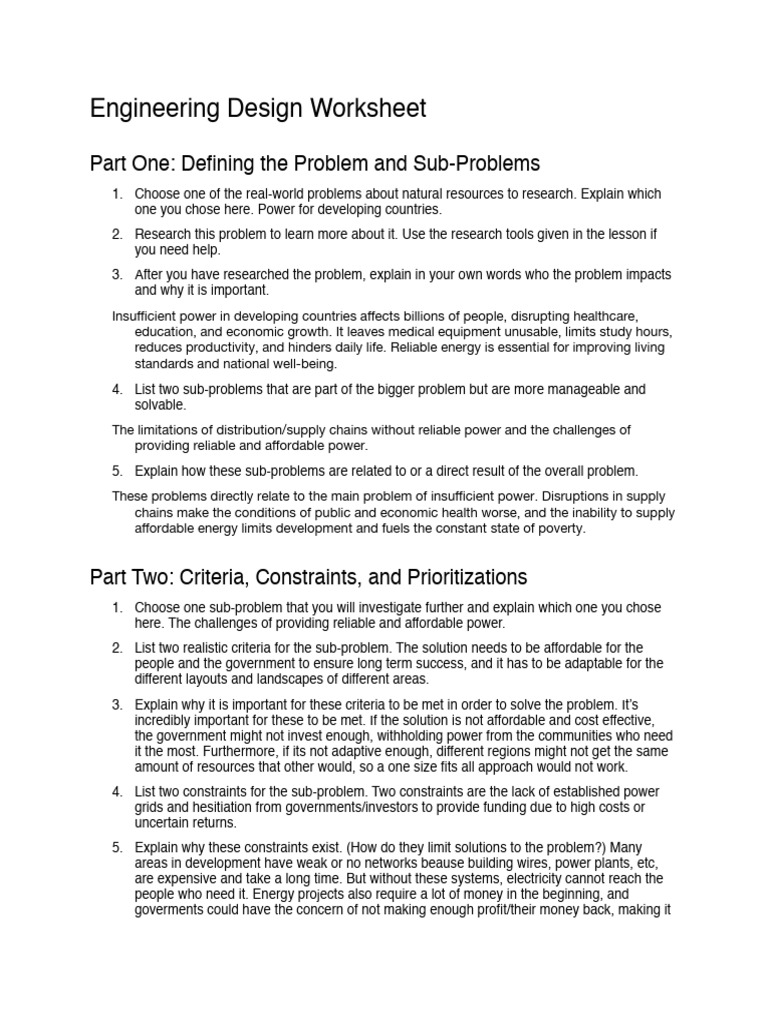 Engineering Worksheet | PDF | Distributed Generation | Electrical Grid