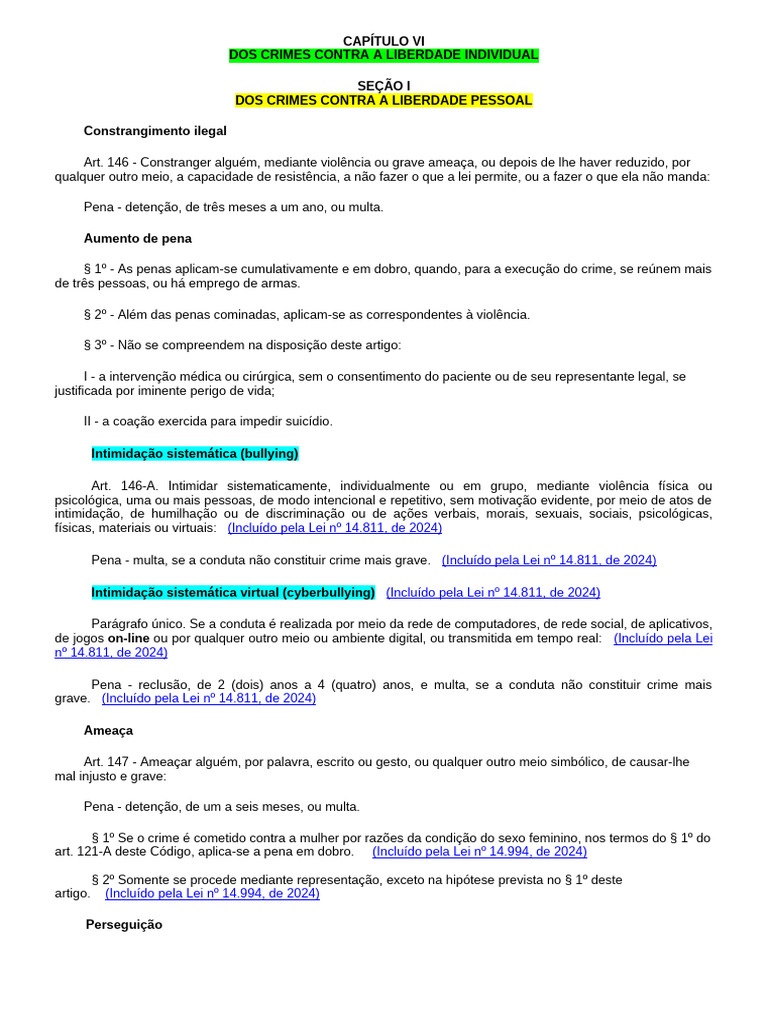 Crimes contra a Liberdade Individual | PDF | Crimes | Crime e Violência