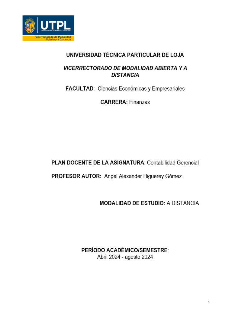 Plan Docente Contabilidad Gerencial 2024 | PDF | Plan de estudios ...