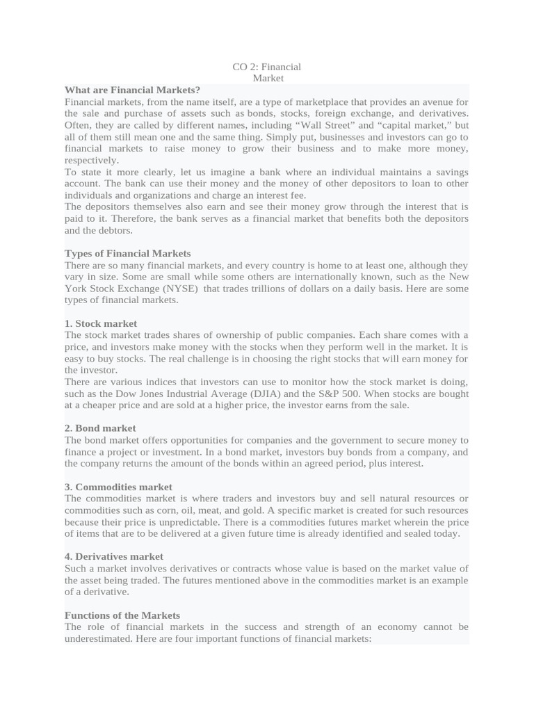 Overview of Financial Markets and Money Market | PDF | Money Market ...