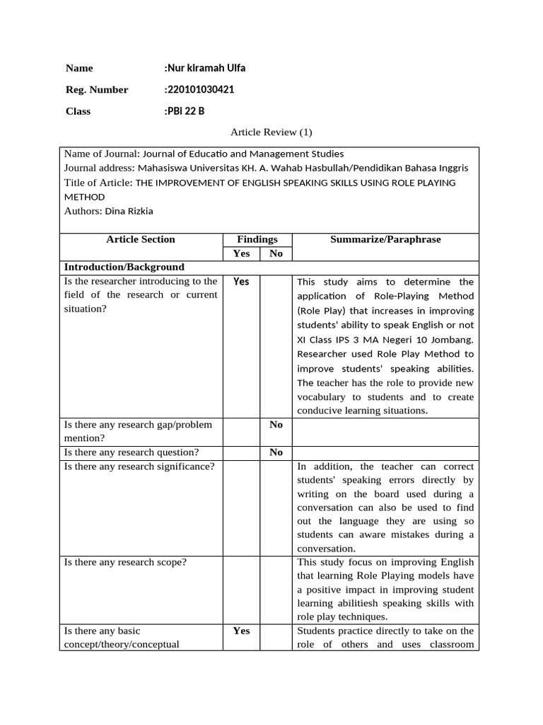 Role Playing to Enhance English Speaking Skills | PDF | Methodology ...