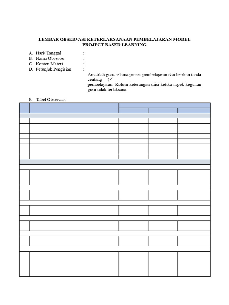 Checklist Observasi Pembelajaran PBL | PDF