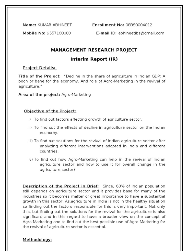 Project Report On The Revival of Indian Agriculture | PDF